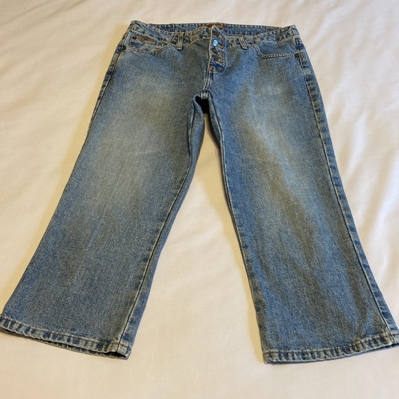 LEI Button Fly Mid Rise Flare Capri Jeans 100% Cotton Y2K Boho Size 13 - Picture 13 of 13